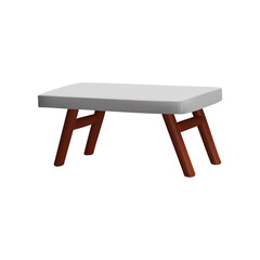 A 3D rectangular folding table with wooden legs is highlighted on a white background