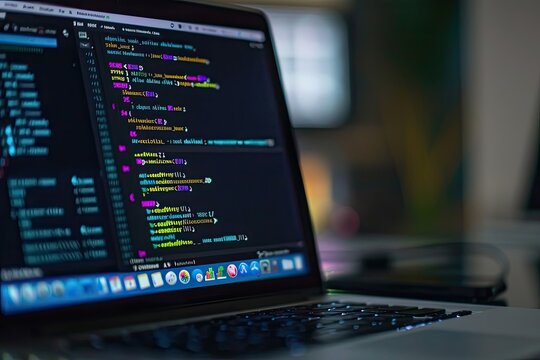 Software, web development, programming concept. Abstract Programming language and program code on screen laptop