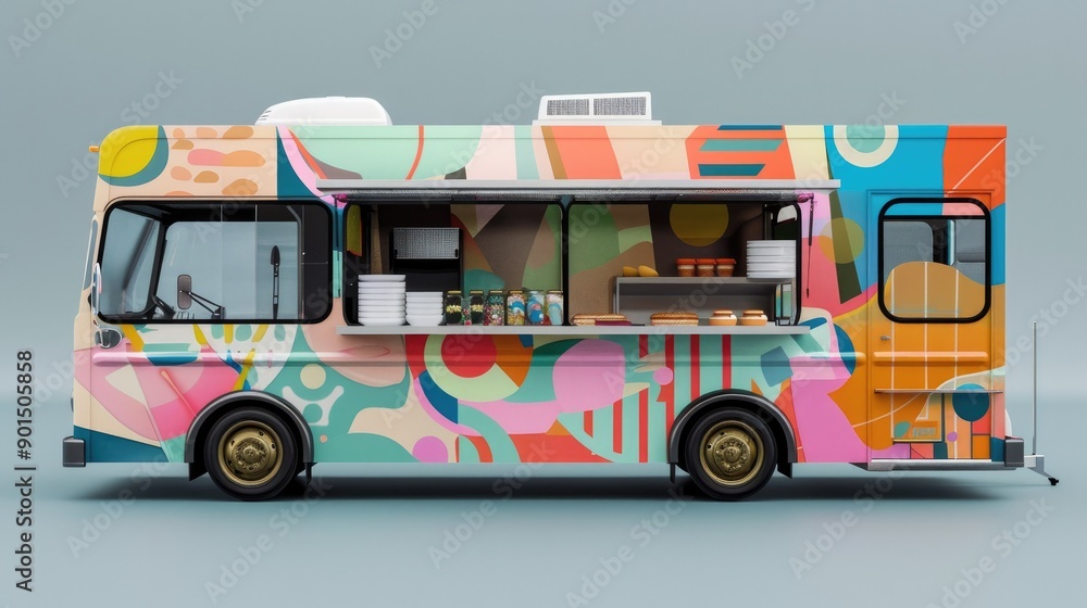 Poster a food truck mockup with a bold generative ai design, combining digital art with practical functiona