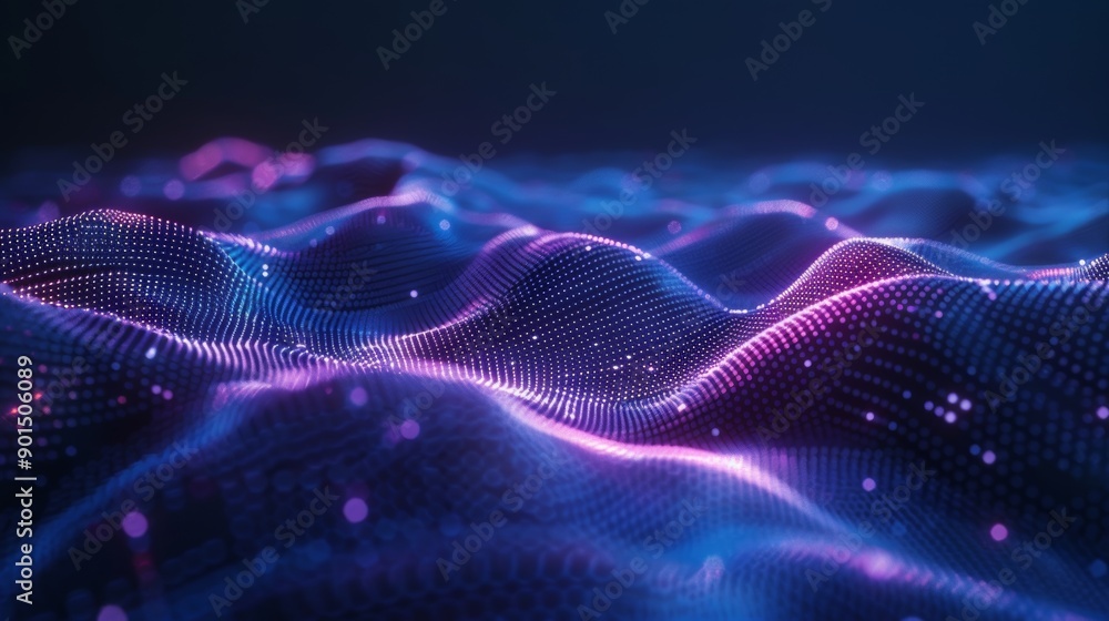 Poster the neon network consists of digital data streams. the cyber field hi-tech neuro grid is shown in 3d