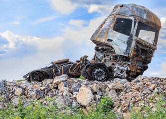 truck burned out after an accident