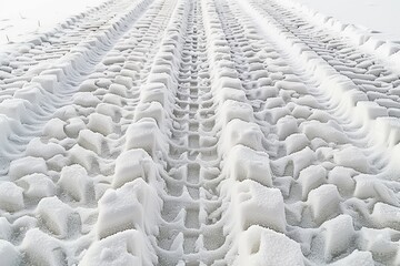 Fototapeta premium Snowtop view of tire tracks on a winter road.