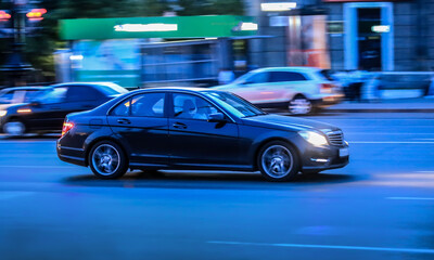 Car traffic at night in the city