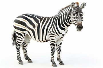 Obraz premium Zebra standing on white background showing stripes