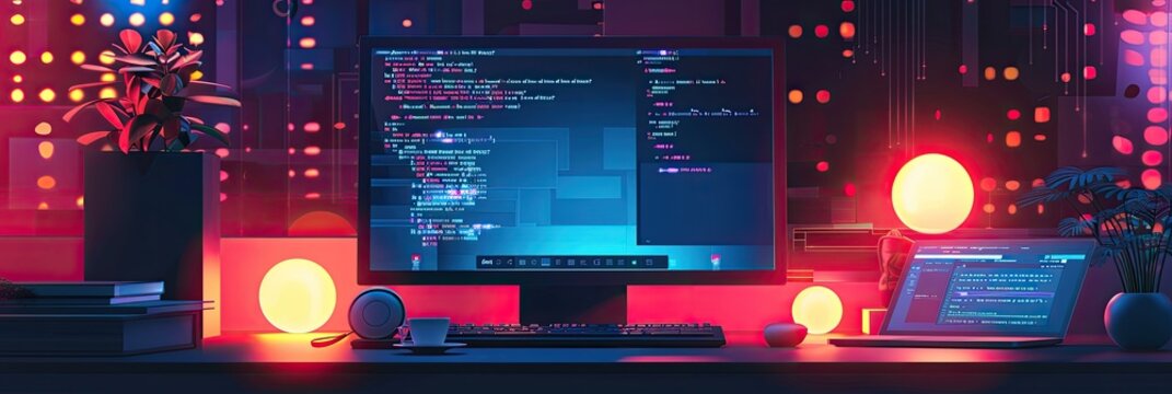 Software, web development, programming concept. Abstract Programming language and program code on screen laptop