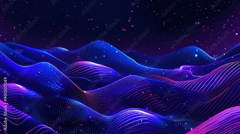 Poster wave of particles. visualization of big data. abstract pink background. rendering in 3d.