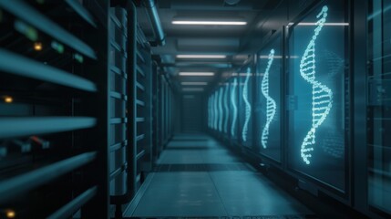 Genetic analysis lab, holographic DNA mapping, cuttingedge sequencing equipment, futuristic lab environment