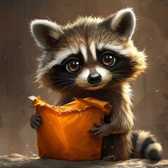 Obraz premium Cute Raccoon Holding a Bag