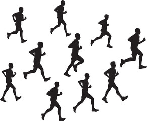 Black silhouette of runners in racing, game vector