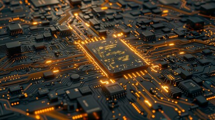 The concept of cyber and data protection online, the lock on the motherboard or circuit board