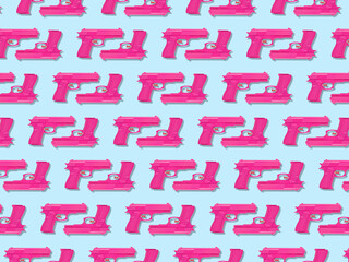 Colorful pastel pattern made of pink handguns. Minimal creative concept.