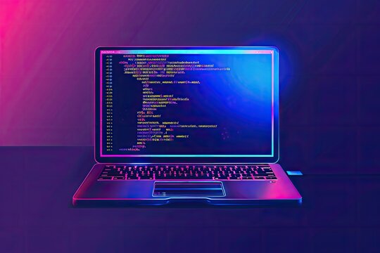 Software, web development, programming concept. Abstract Programming language and program code on screen laptop