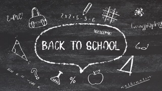 Back to school write on chalkboard animation cinematic title abstract background  