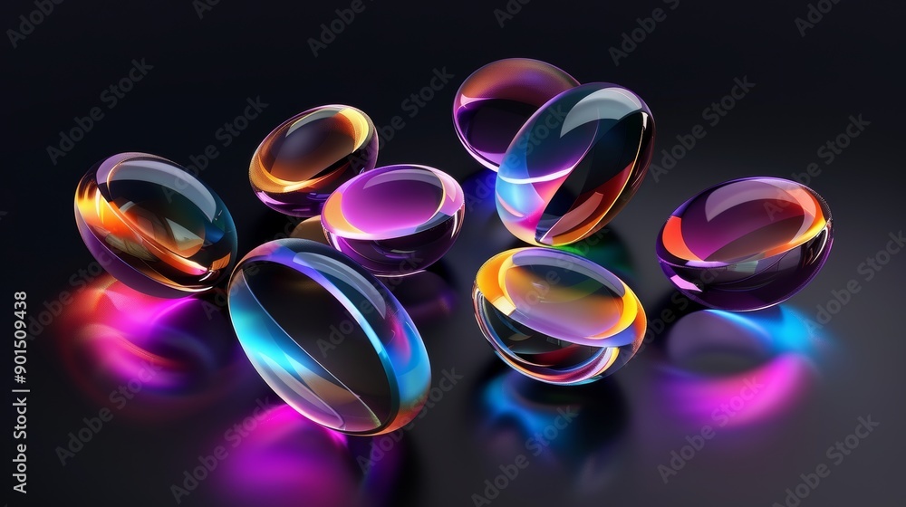 Poster a chrome hologram y2k glossy element is present in this modern illustration. the chrome metal render