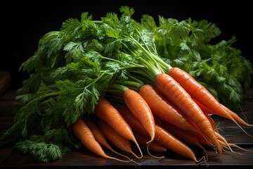 Carrots, carrots with upper parts and isolated leaves. Nature Carrot, generative IA
