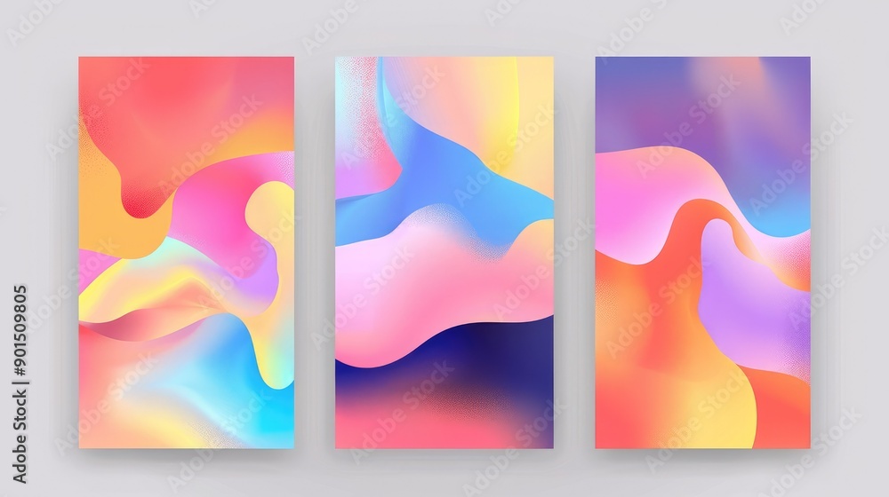 Poster a modern vector set of gradient covers with abstract geometric designs and soft color transitions. p