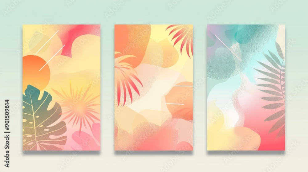 Poster a modern vector set of gradient covers with abstract geometric designs and soft color transitions. p