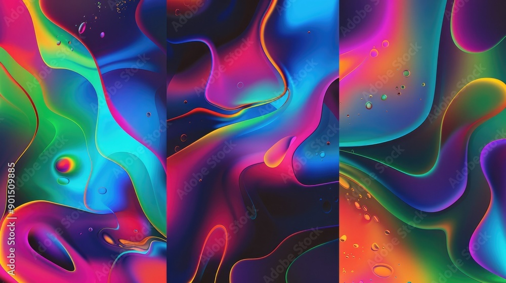 Aufkleber a series of gradient vector templates with colorful liquid effects and geometric frames. suitable fo