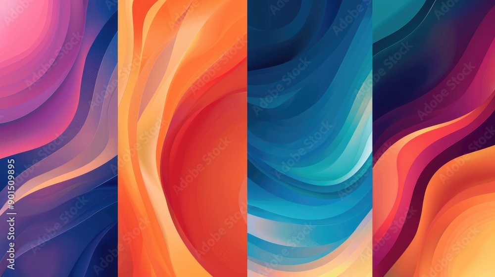 Poster a set of gradient abstract cover backgrounds in vector format, featuring smooth liquid colors and mi