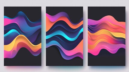 Obraz premium A series of gradient vector covers featuring bold geometric shapes and liquid color flows. The minimalist aesthetic is ideal for contemporary social media posts and promotional materials.
