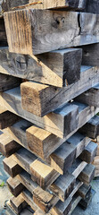 square wooden logs stacked for decorative purposes
