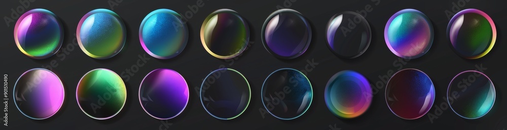 Poster a 3d crystal glass plate set with rainbow, holographic effect isolated on dark background. you can r