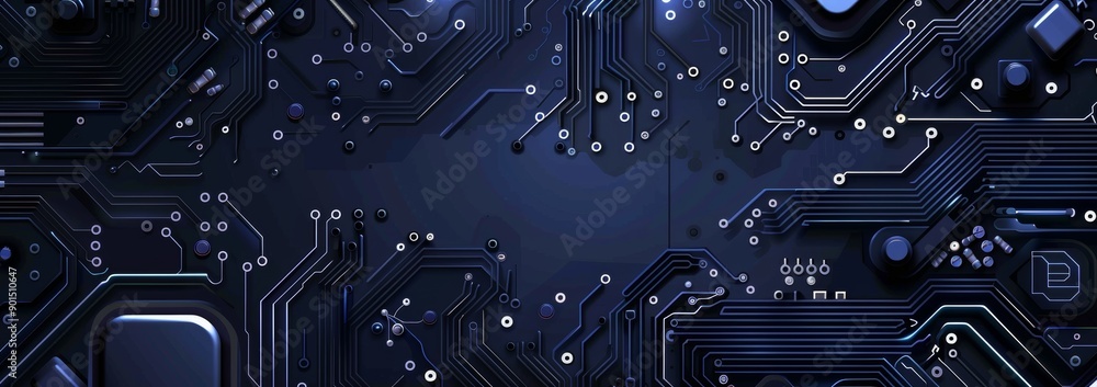 Wall mural circuit board future technology with blue cyber security background. digital internet concept with m