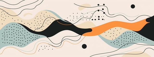 An abstract minimalist element mid century modern set. Line art with geometric shape in monochrome. A style of wall art, decor, and wallpaper that is comfortable to look at.