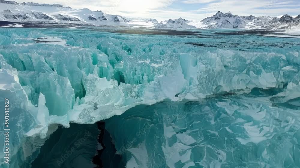 Poster with each pass the aerial view of the glacier edges reveals a new perspective highlighting the intri