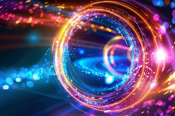 Obraz premium An illustration with a creative technology circle on a dark background. A big data and technology concept rendered in 3D.