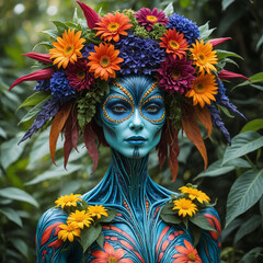 woman in a wreath of flowers