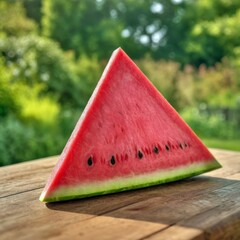 slice of watermelon on the table with green background
