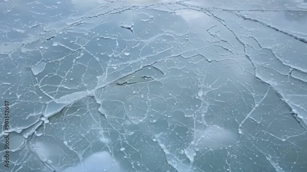 Poster closeup shots of cracks forming in the river ice as it begins to thaw creating a mesmerizing pattern