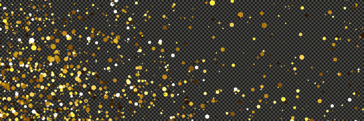 Gold glittering dust with stars on transparent backdrop