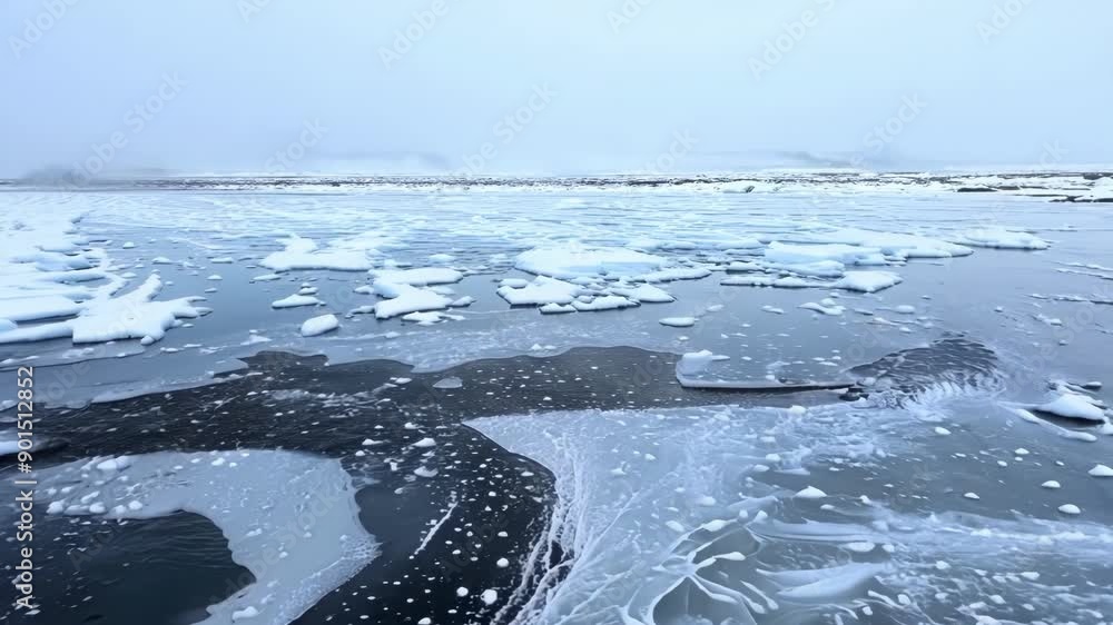 Poster crashing waves breaking through layers of snow creating an otherworldly sight.