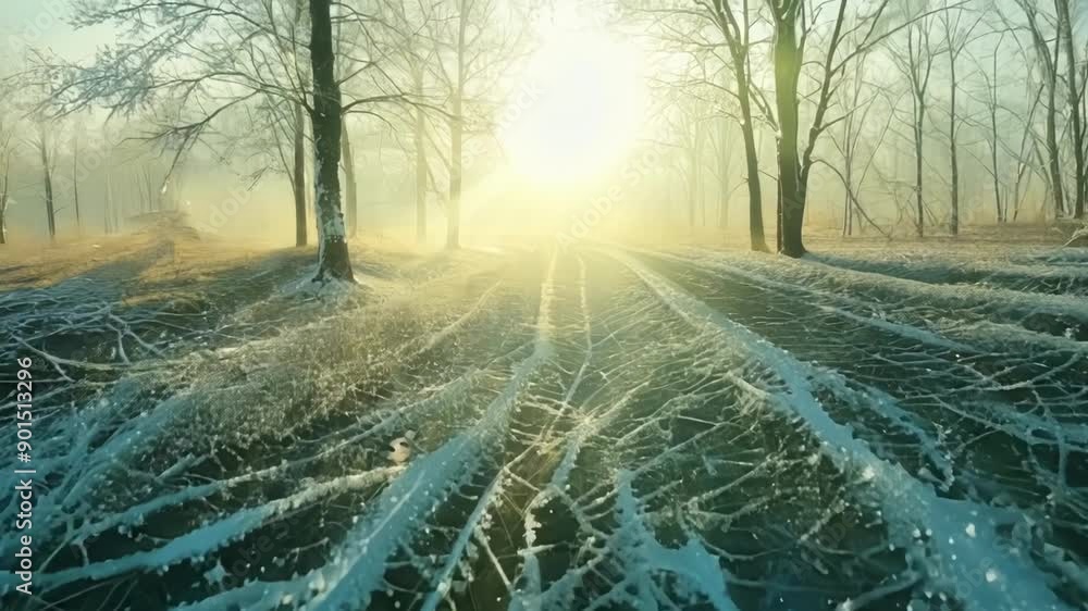 Aufkleber the first rays of sunlight illuminate the intricate patterns of frost on the forest floor creating a