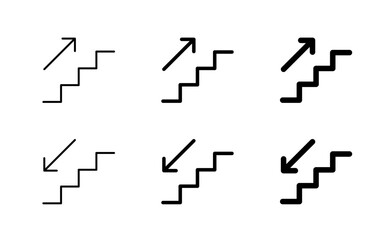 Stairs direction icon. Staircase sign. Up and down arrow direction vector illustration. Escalator symbol. Exit on the roof pictogram.