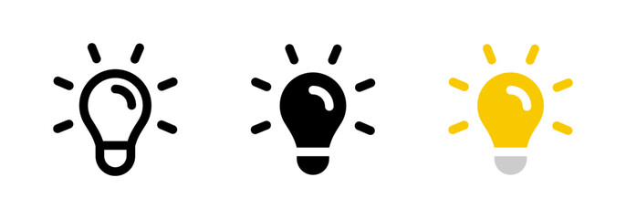 Light bulb icon. Idea symbol. Electric lamp vector illustration. Electric power sign. Shining light bulb pictogram.