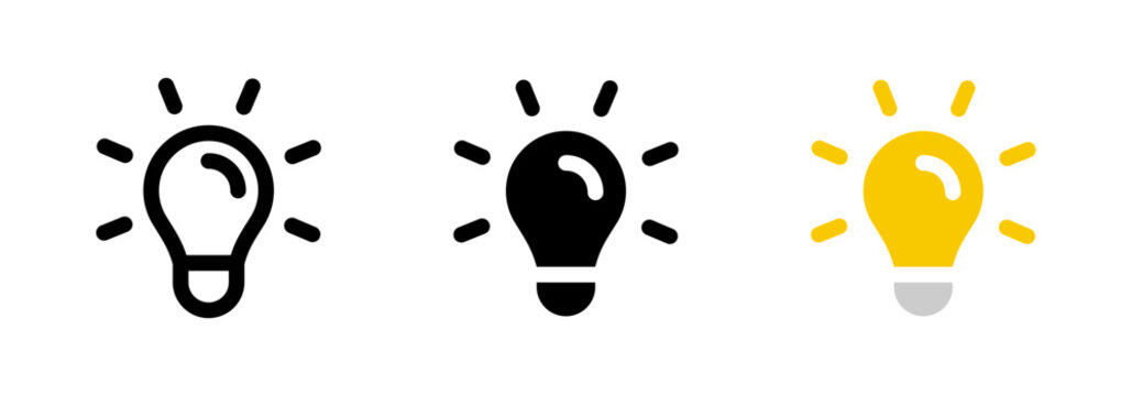 Light bulb icon. Idea symbol. Electric lamp vector illustration. Electric power sign. Shining light bulb pictogram.