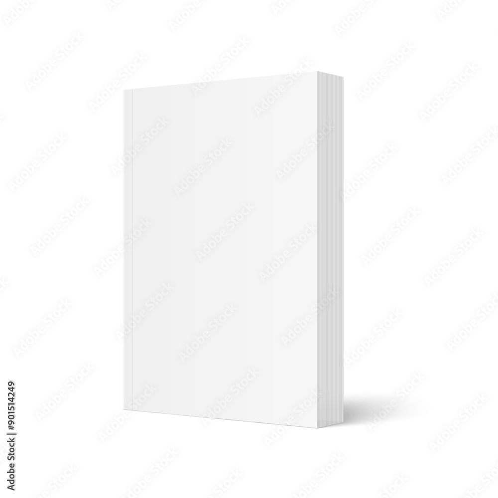 Wall mural vector mockup of standing paperback book with white blank softcover isolated. vertical book, catalog