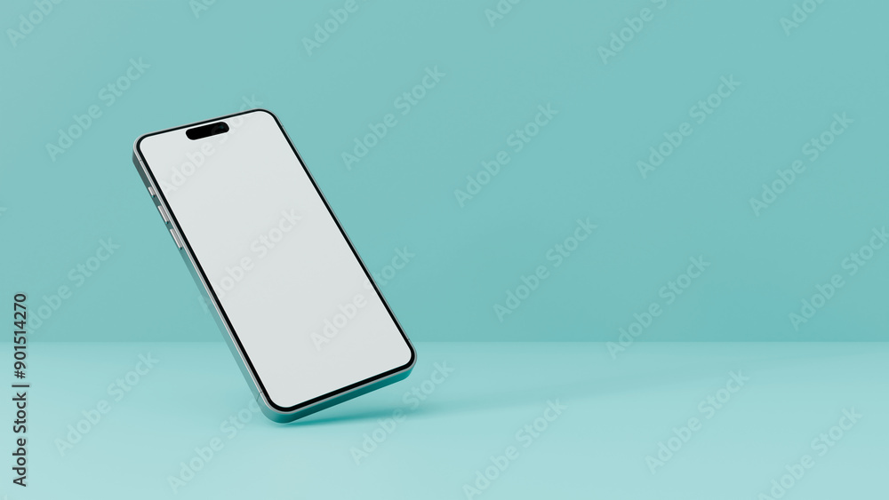 Poster smartphones mockup on a turquoise background. realistic smartphone blank screen, phone mockup. templ