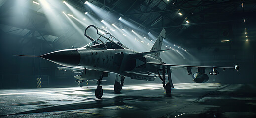 F-2 fighter jet on display in a dimly lit aircraft museum