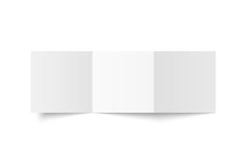 Vector white blank square three panel accordion fold opened on white background. Z fold, trifold, leaflet, brochure, booklet, flyer or invitation card mockup. Mock up back side isolated.