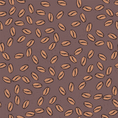Seamless pattern with hand drawn textured coffee beans. Vintage coffe seeds background.