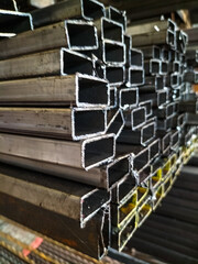 Closeup view of deformed bars is not bending. Rebar at a construction site, rust on steel....