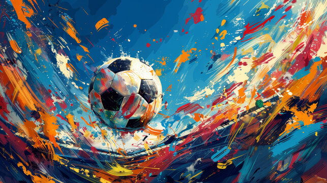 Vibrant and dynamic abstract art featuring a soccer ball in motion, perfect for sports and creativity themes.