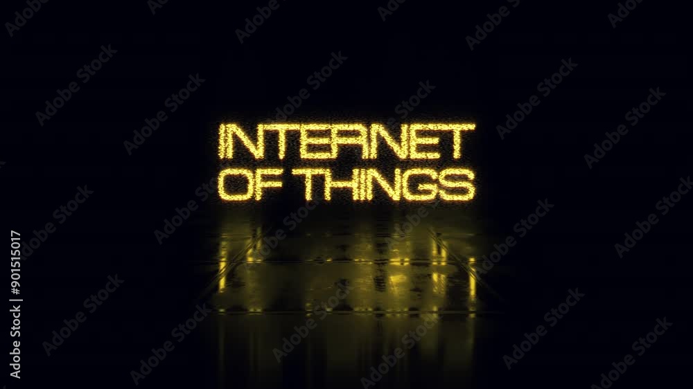 Poster animation text of internet of thing glitch gold neon text effect with flash flickering light cinemat
