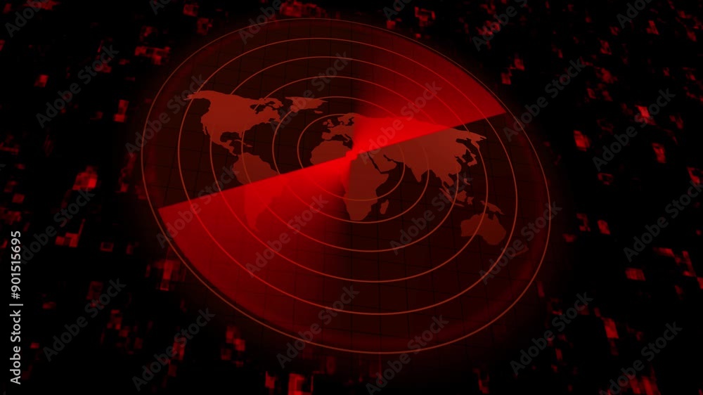 Poster digital realistic radar with targets on monitor in searching. air search . military search system .