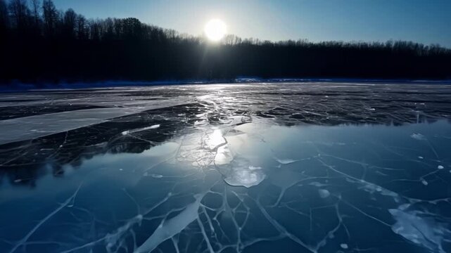 A mystical and unnerving beauty as the moons light hits the frozen lake casting a silvery sheen over the icy surface.