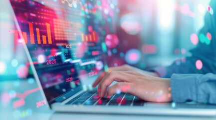 Person Typing on Laptop With 2025 Financial Data